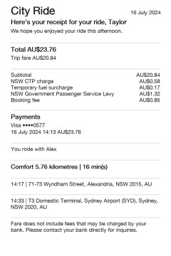 Rideshare receipt template
